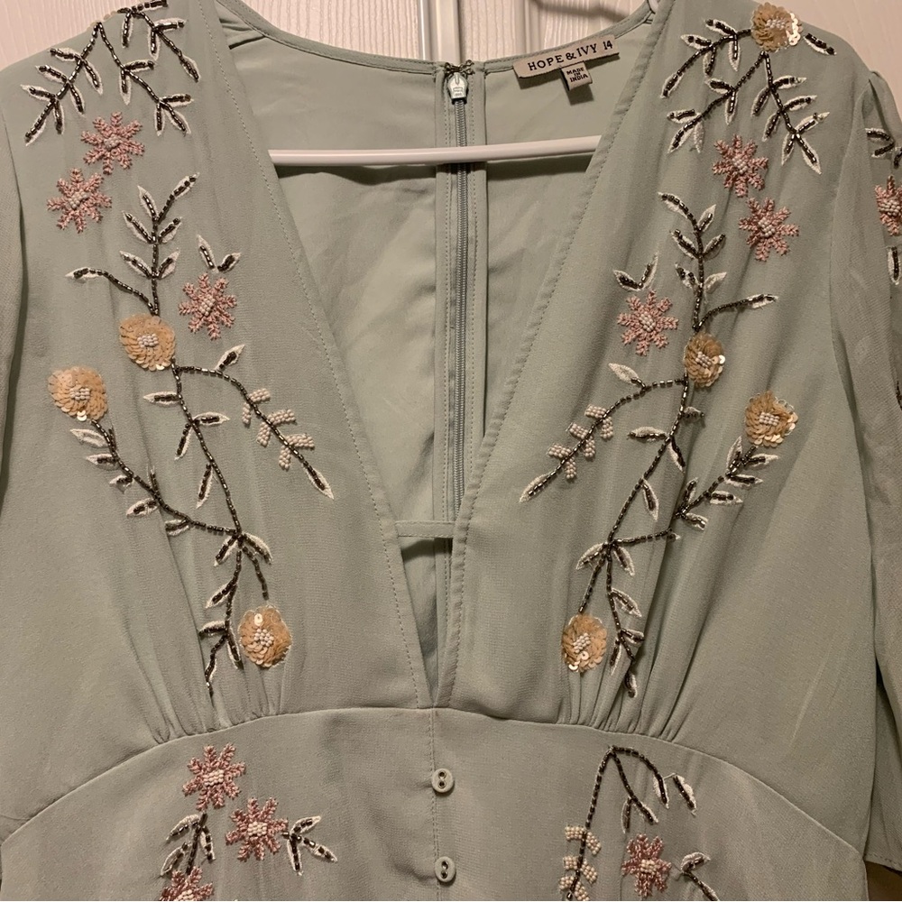 EUC Hope & Ivy Embroidered Midi Dress in Sage - Picture 11 of 16